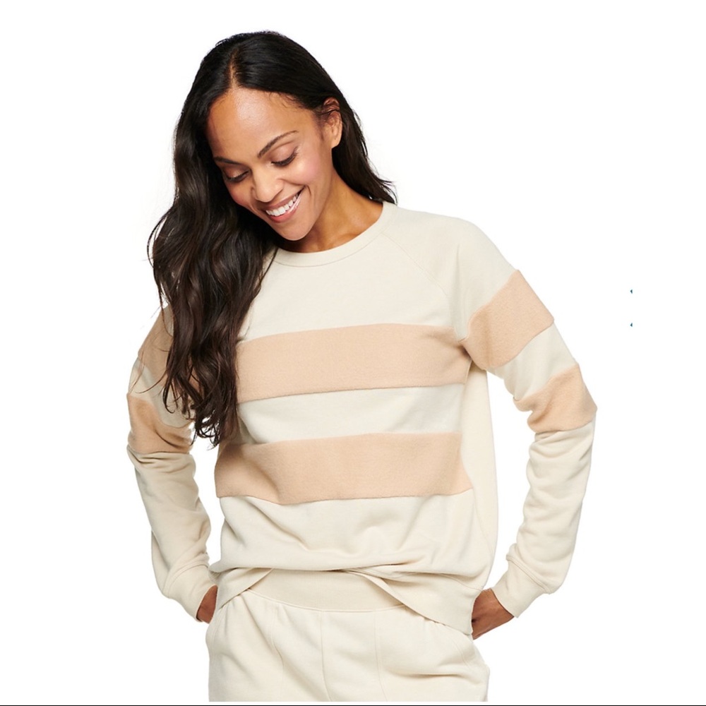NWT Sonoma Everyday Crewneck Pullover Sweatshirt Cream Stripe Size M